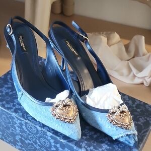 Dolce & Gabbana Blue Heels with Gold Accents